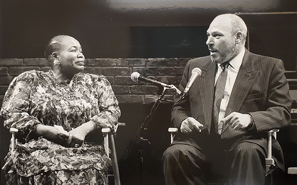 August Wilson, right, with actress, Theresa Merritt, left, in Alley Theatre. 1994.