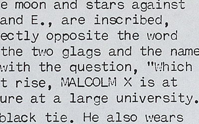 Close up of the word 'MALCOLM X' from Wilson's unpublished play.